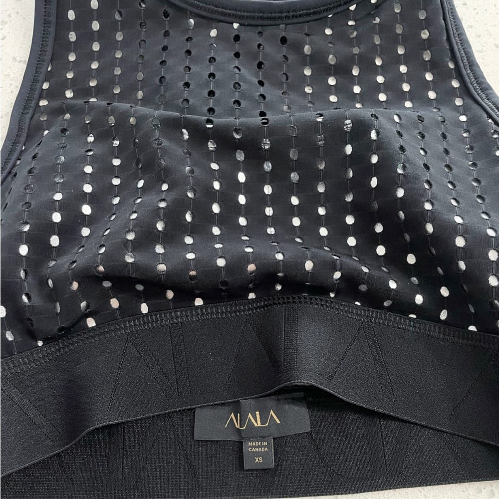 Alala Black Perforated High Neck Criss Cross Back Active Crop Top | XS - Picture 9 of 11